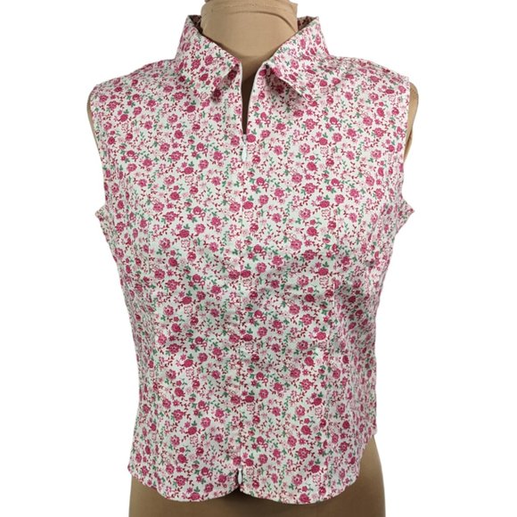 NO BOUNDARIES STRETCH Double Zipper Cotton Sleeveless Top White Pink Junior Med - Picture 13 of 13